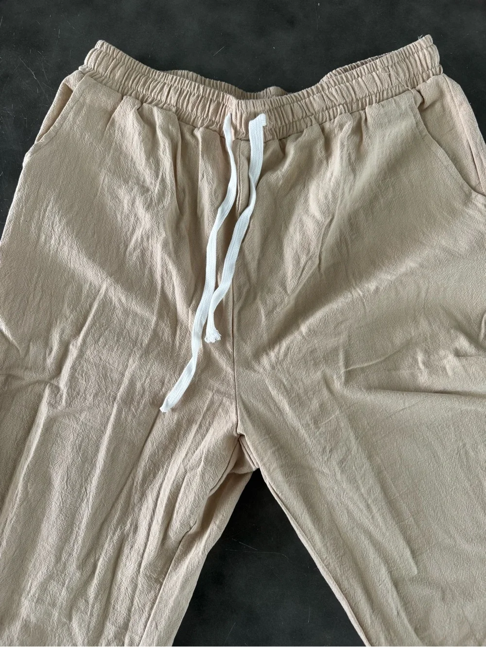 Men's Lightweight Linen Drawstring Pants in Beige